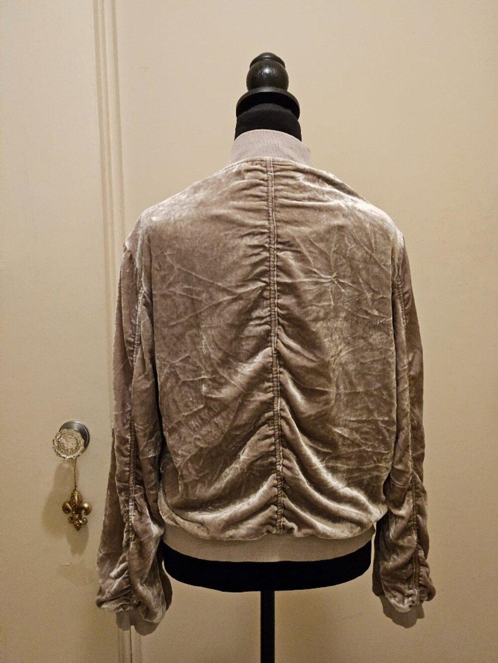 Free People Ruffled Champagne Velvet Velvet Zippered Jacket. Small - Picture 4 of 9